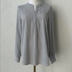 Joie Black and White Fitted Long Sleeve Blouse